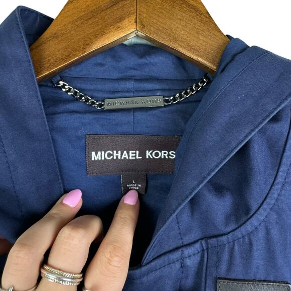Michael Kors Men's Navy Hooded Toggle Zipper Snap 100% Cotton Jacket Coat - Picture 13 of 16